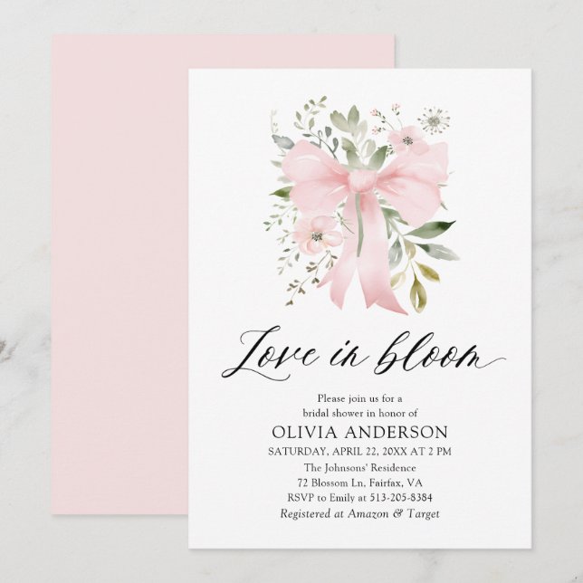 Convites Arco rosa moderno Amor Floral em Chá de panela Blo (Frente/Verso)