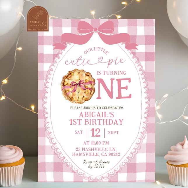 Convites Arco Rosa Préppy Coquette Primeiro Aniversário (Criador carregado)