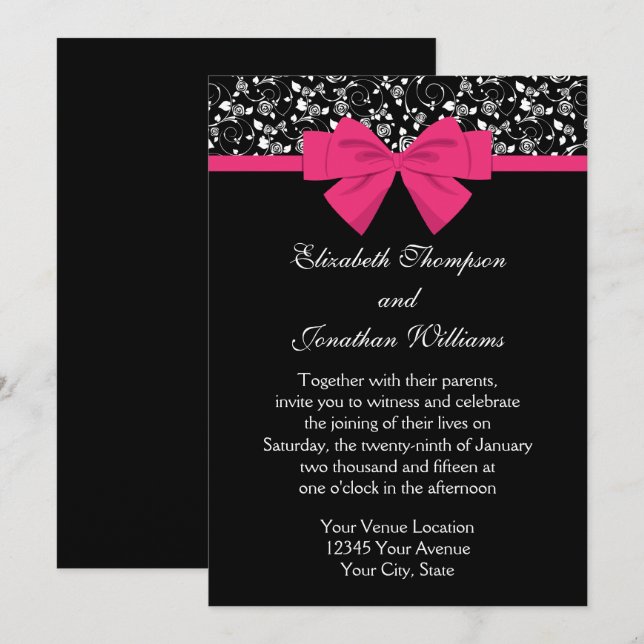 Convites Arco Rosa Preto e Branco (Frente/Verso)