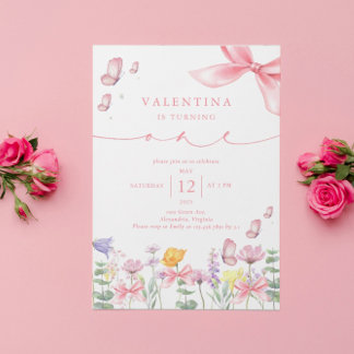Convites Arco rosa primeiro aniversario de flor selvagem
