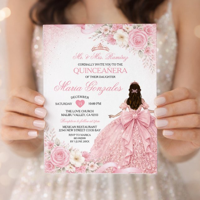 Convites Arco Rosa Princesa Floral Menina Quinceañera (Criador carregado)