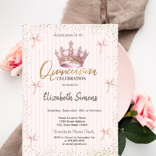 Convites Arco Rosa Real Coroa Confete Listrado Quinceañera