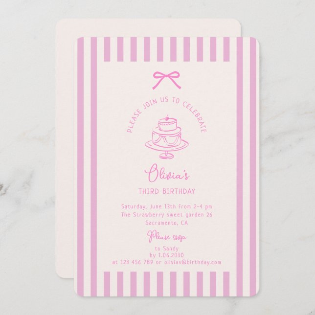 Convites Arco Rosa, Rosa Strike | Aniversário roxo (Frente/Verso)
