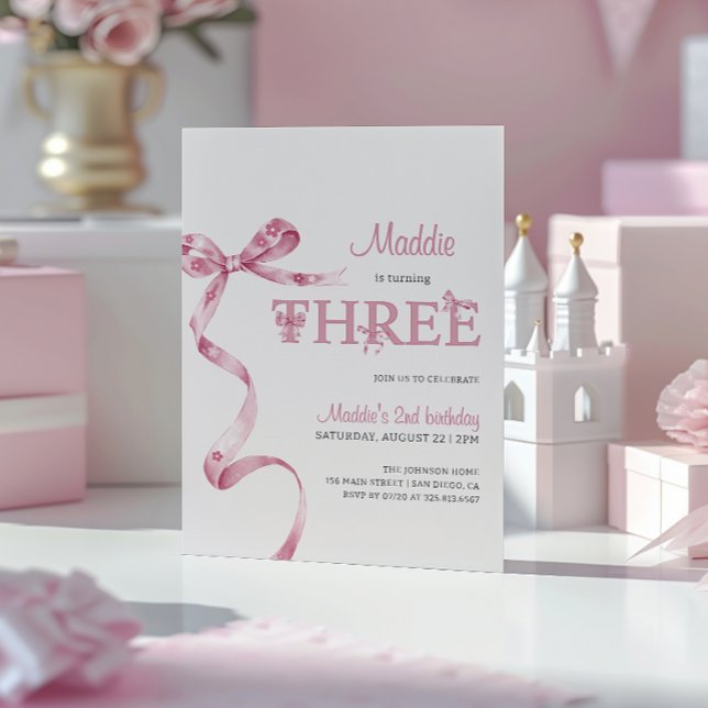 Convites Arco Rosa Suave Terceira Garota de Aniversário (Criador carregado)