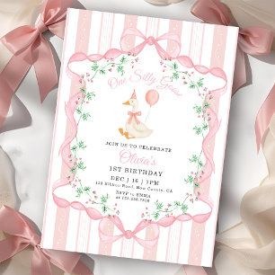 Convites Arco Rosa Uma Gansa Boba Floral Menina 1º Aniversá