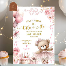 Convites Arco Rosa Urso Coquette Tutu Festa de Aniversário