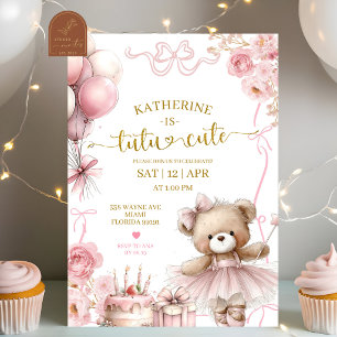Convites Arco Rosa Urso Coquette Tutu Festa de Aniversário 