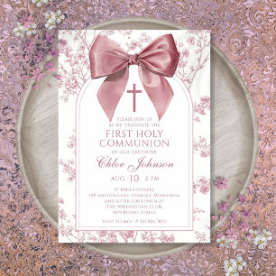Convites Arco Rosa Vintage Primeira Comunhão Menina Floral