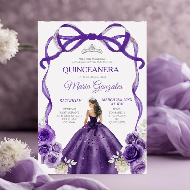 Convites Arco Roxo Escuro Princesa Silver Crown Quinceañera (Criador carregado)