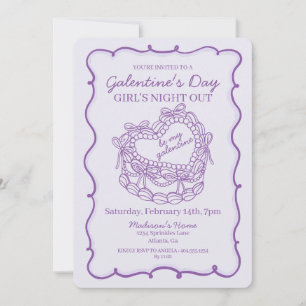 Convites Arco Roxo Retrô Coração Coquette Bolo Galentine