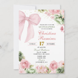 Convites Arco Sábio Rosa Coquete Floral Quinceanera
