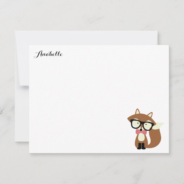 Convites Arco Tie e óculos Hipster Fox Obrigado Notas (Frente)