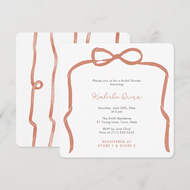 Convites Arco Trendy Verona Orange Ribbon Chá de panela (Frente/Verso)