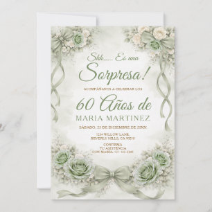 Convites Arco Verde Oliva Floral Sorpresa 60 Anos Aniversár