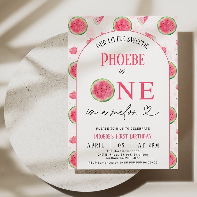 Convites Arco Verde Vermelho Moderno Um Em Um primeiro aniv (Modern One In A Melon 1st Birthday Invitation Invitation Template, Watermelon 1st Birthday Invite)