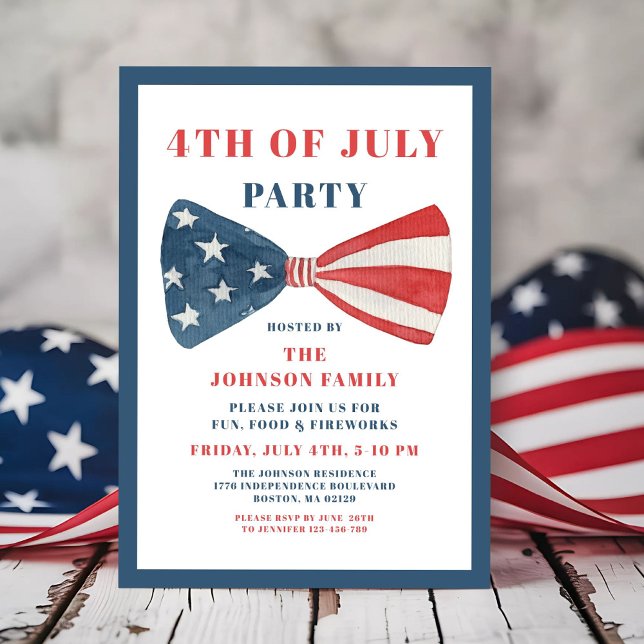 Convites Arco Vermelho, Branco E Azul 4 De Julho (Red, White And Blue Bow 4th Of July Invitation)
