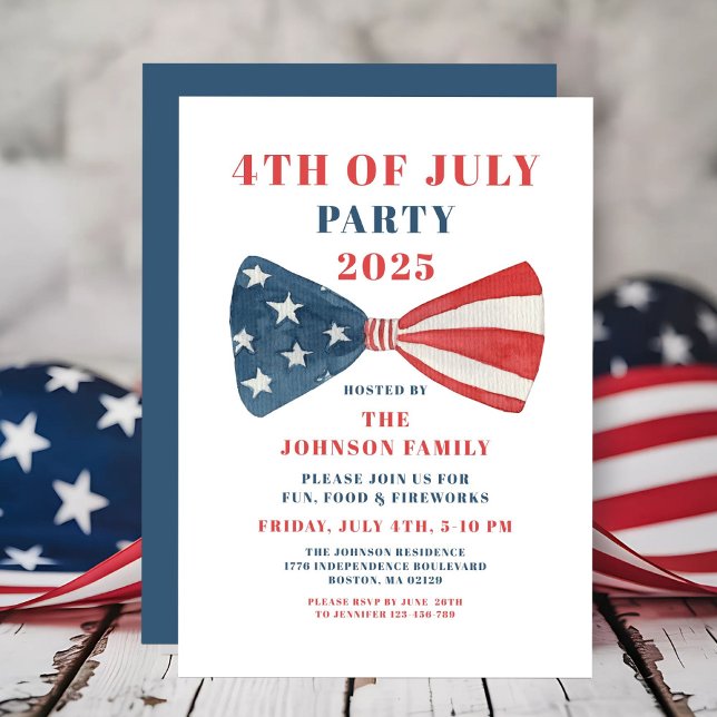 Convites Arco Vermelho, Branco E Azul 4 De Julho (Red, White And Blue Bow 4th Of July Invitation)