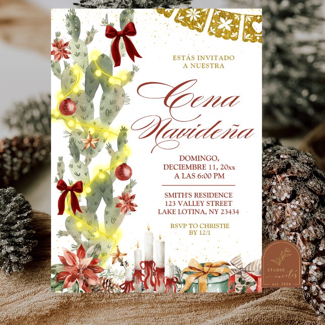 Convites Arco Vermelho Cactus Espanhol Natal Cena de Natal (Criador carregado)