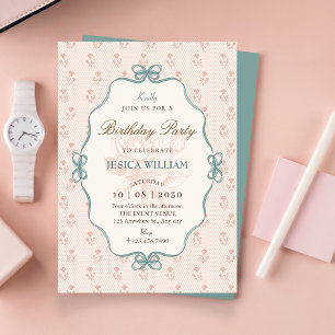 Convites Arco vintage pastel azul rosa aniversário