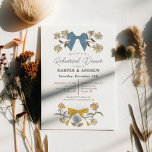 Convites Arcos Amarelos Azuis Janto de Ensaio de Casamento<br><div class="desc">Tema de Boho arco convite de janto de ensaio de casamento com ilustração desenhada manualmente de fita azul e amarela com flores.</div>