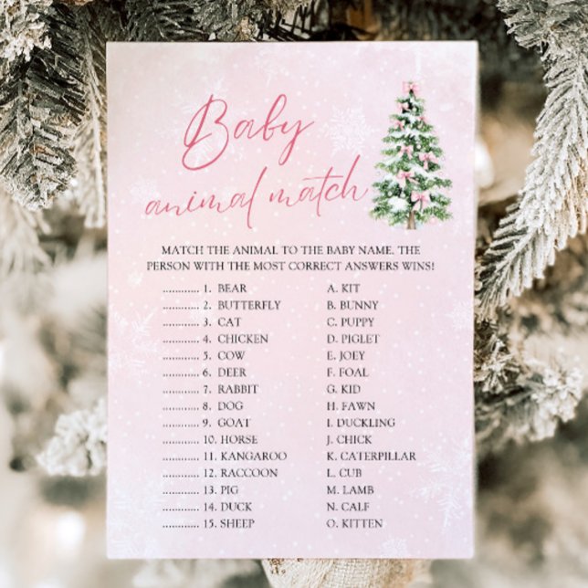 Convites Arcos Bebê Animal Natal Correspondência Jogo Chá d (Pink Bows Christmas Baby Animal Match Baby Shower Game)