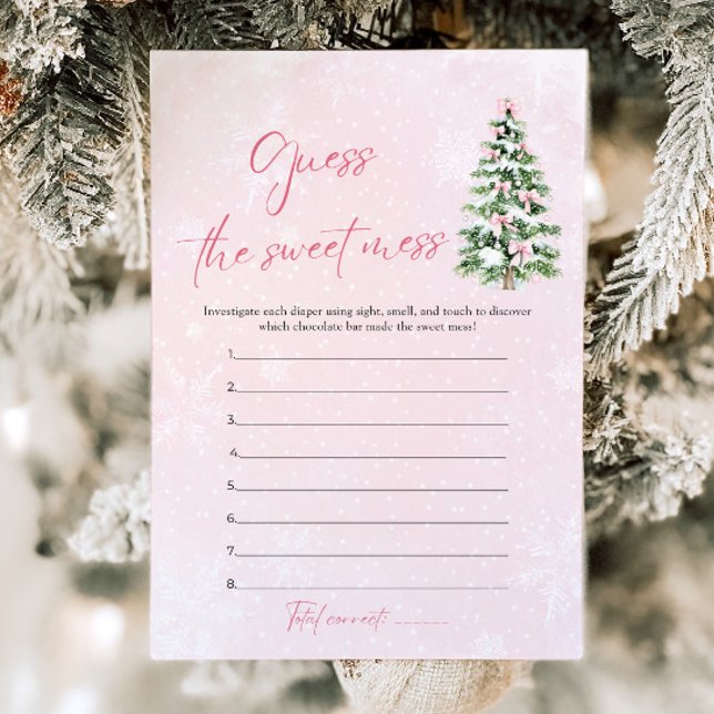 Convites Arcos, Chá de fraldas de Natal, adivinhem a doce M (Pink Bows Christmas Baby Shower Guess the Sweet Mess Game)