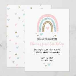 Convites Arcos-Chuva e Corações Primeiro Aniversário Convid