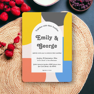 Convites Arcos Coloridos Modernos Casamento de Groovy Abstr