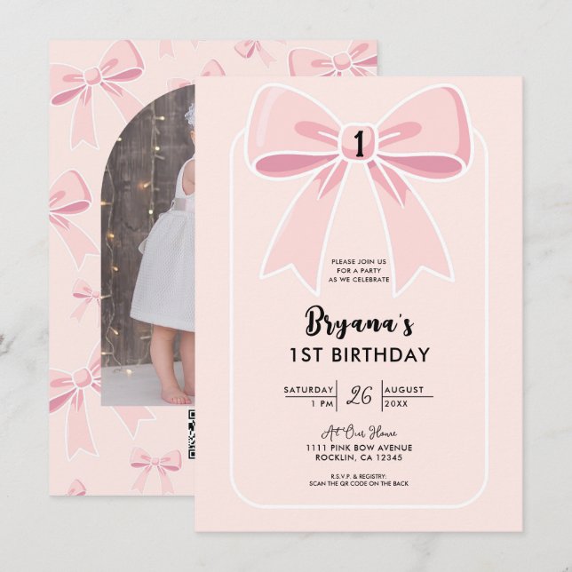 Convites Arcos cor-de-rosa primeiro aniversario chic coquet (Frente/Verso)