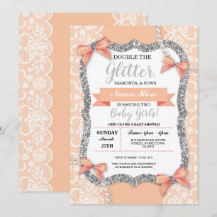 Convites Arcos de Garota Glitter de Lace de Pêssego de Ch