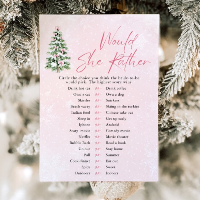 Convites Arcos de Natal Ela Preferiria Jogo para Chá de Beb (Pink Bows Christmas Would She Rather Baby Shower Game)