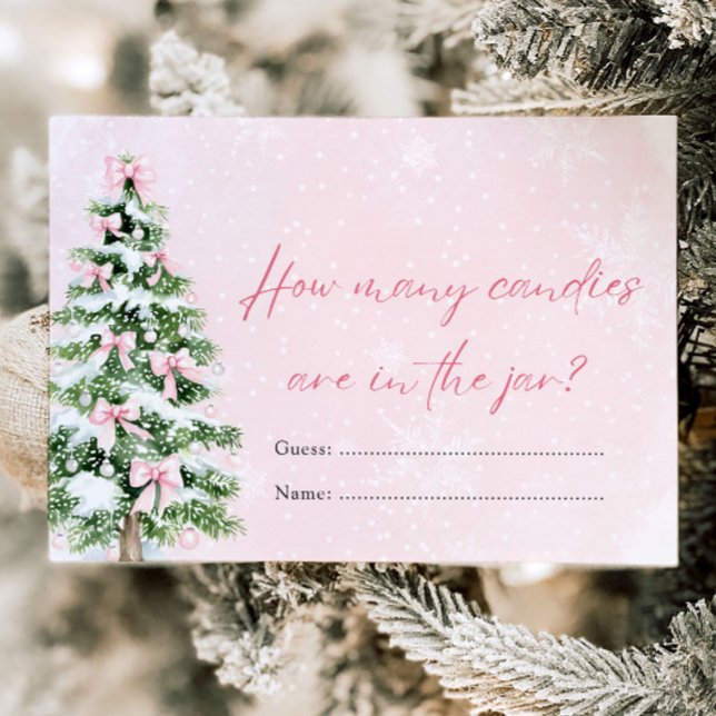 Convites Arcos de Natal Quantos Canais de Jogo de Chá de fr (Pink Bows Christmas How Many Candies Baby Shower Game)
