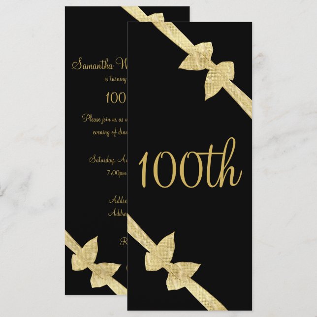 Convites Arcos de Ouro Falso Elegantes para 100º Aniversári (Frente/Verso)
