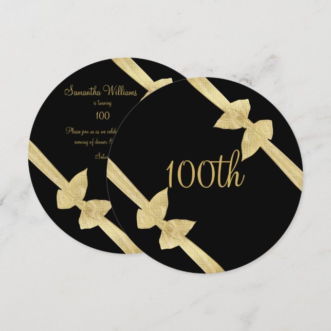 Convites Arcos de Ouro Falso Elegantes para 100º Aniversári (Frente/Verso)