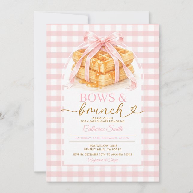 Convites Arcos e Brunch Waffle Rosa Brunch Chás de Bebê  (Frente)