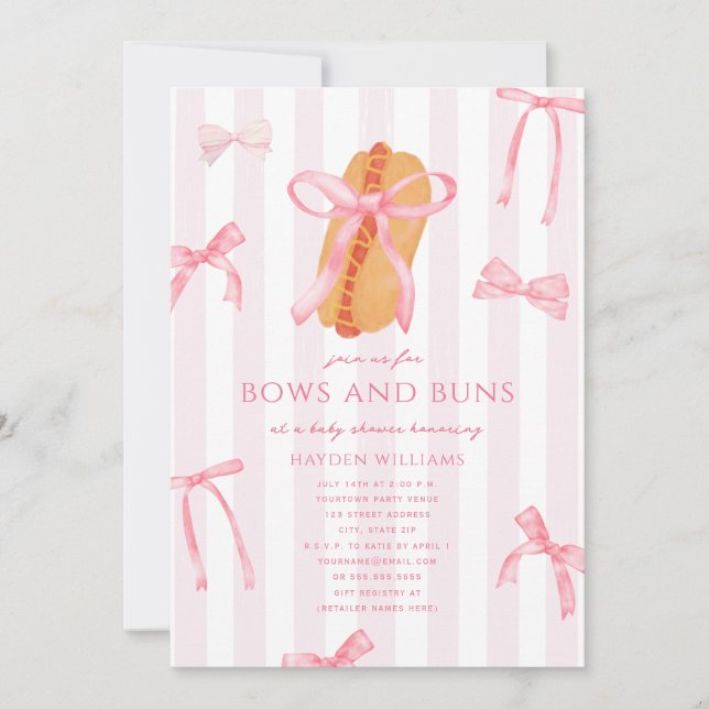 Convites Arcos e Bundas Bebê Q Cachorro-Quente Rosa Churras (Frente)