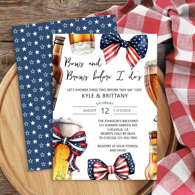 Convites Arcos e pausas antes que eu faça Casais Chá de cas (Patriotic Themed Couples Shower invitation with Bows and Brews before I do )