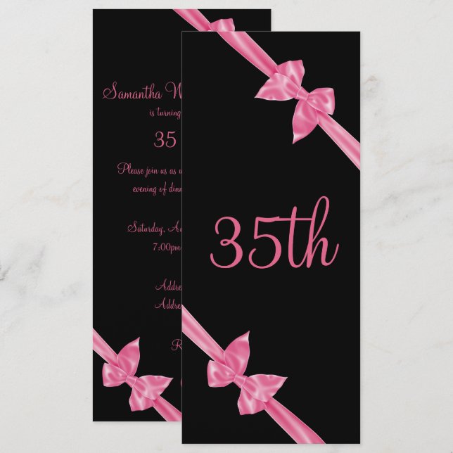 Convites Arcos Elegante de Satin Rosa, 35º Aniversário (Frente/Verso)