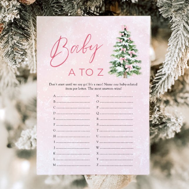 Convites Arcos Itens de Bebê de Natal A a Z Jogo para Chá d (Pink Bows Christmas Baby Items A to Z Baby Shower Game)
