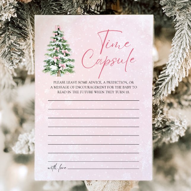 Convites Arcos Rosa Chá de fraldas Horário de Natal Jogo da (Pink Bows Christmas Baby Shower Time Capsule Game)