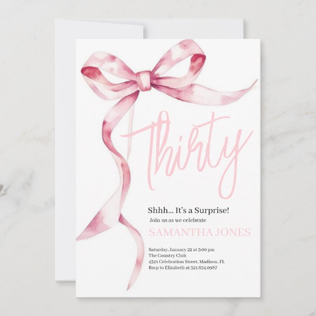 Convites Arcos rosa modernos 34 aniversário de 30 anos (Frente)