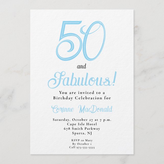 Convites Arctic Blue Fifty and Fabulous 50th Birthday Party (Frente)