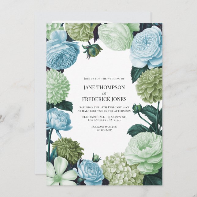 Convites Arctic Blue, Frosted Pine & Cloud Moss Wedding (Frente/Verso)