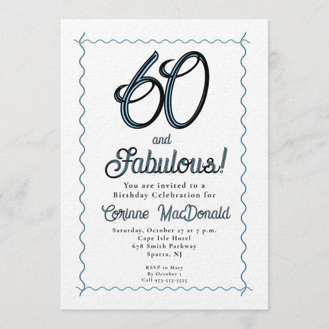Convites Arctic Blue Sixty and Fabulous 60th Birthday Party (Frente)