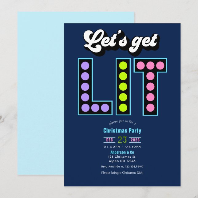 Convites Arctic Pop Let’s Get Lit Retro Christmas Party (Frente/Verso)