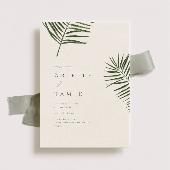 Convites Areca Modern Watercolor Palm Wedding (Criador carregado)