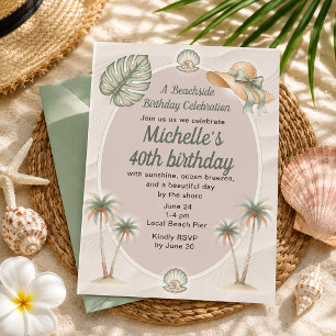 Convites Areia de Praia Palmeiras Tropicais Aniversário de 