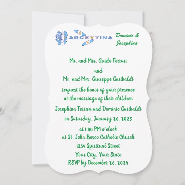 Convites Argentine Rose Flag Personalized Wedding (Frente)