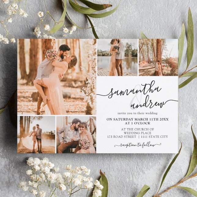 Convites Argumento branco preto 6 fotos casamento (Criador carregado)