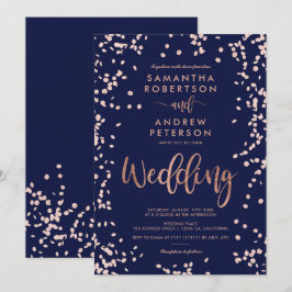 Convites Argumento moderno rosa gold confetti marinho casam